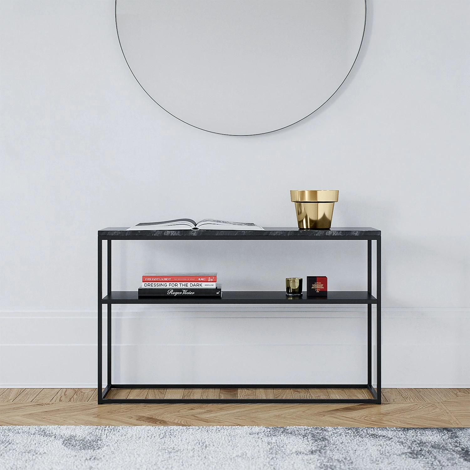 Marvelous Side Table 62x105 Cm, Black / Black Marble 2 Marvelous Side Table 62x105 Cm, Black / Black Marble - Afbeelding 2