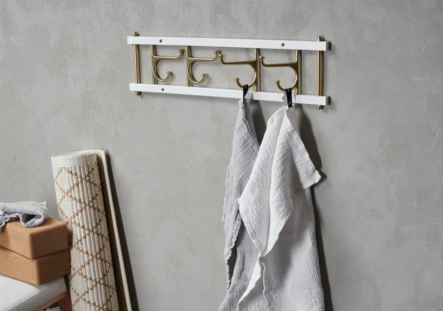 Decorative Hook Rail Maxi 4, White / Brass 2 Decorative Hook Rail Maxi 4, White / Brass - Afbeelding 2